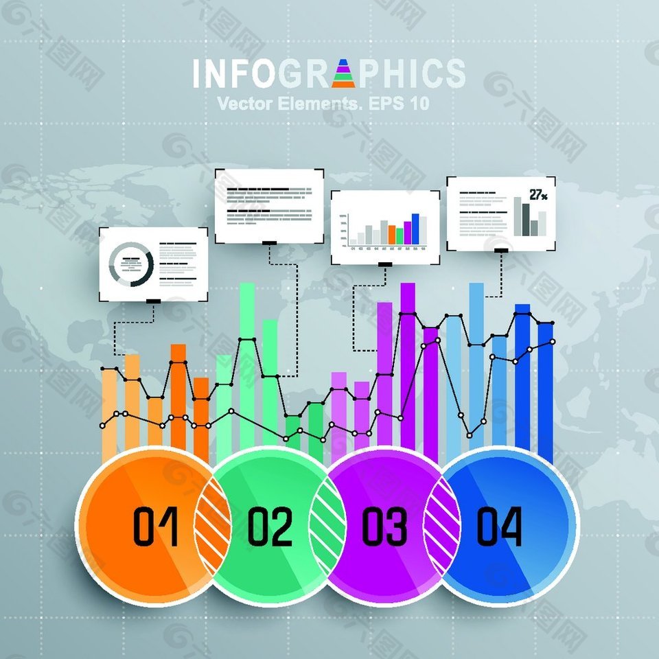 商务圆环表柱图表图片