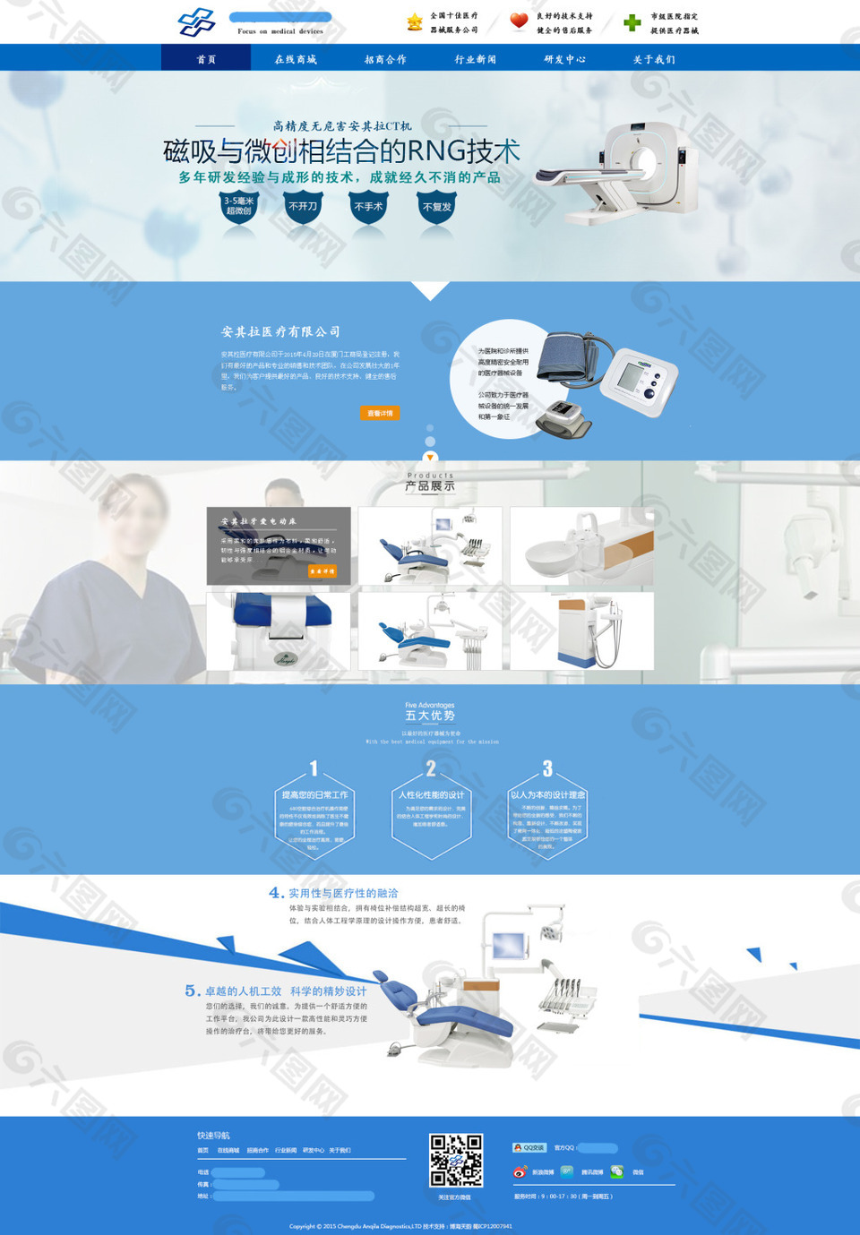医疗器械蓝色网页设计psd