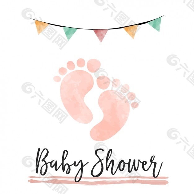 水彩婴儿淋浴卡与脚印