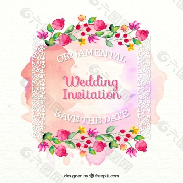 可爱的婚礼装饰水彩水彩卡