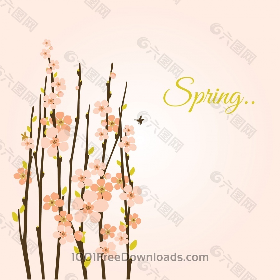 带花枝的矢量春天背景。