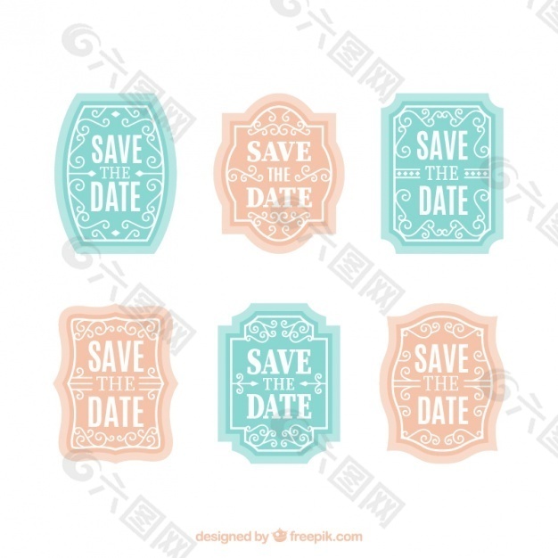 柔和的颜色各种观赏婚礼贴纸