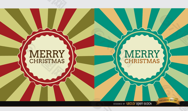 2圣诞径向条纹标签背景