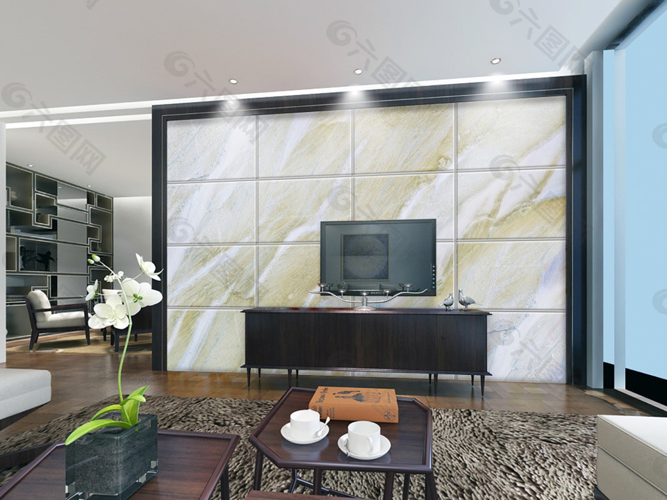 现代大理石砖电视背景墙设计素材