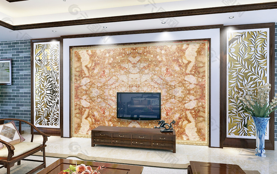 欧式花纹电视背景墙设计素材