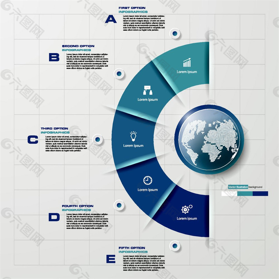 蓝色地球扇形信息图表图片