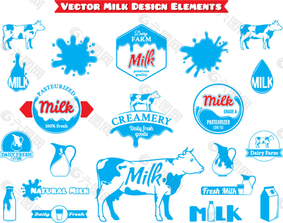 蓝色牛奶瓶子图标图片