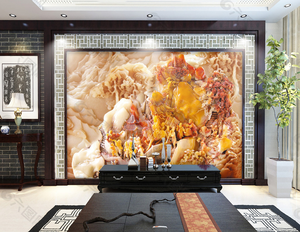 玉石雕刻电视背景墙设计素材