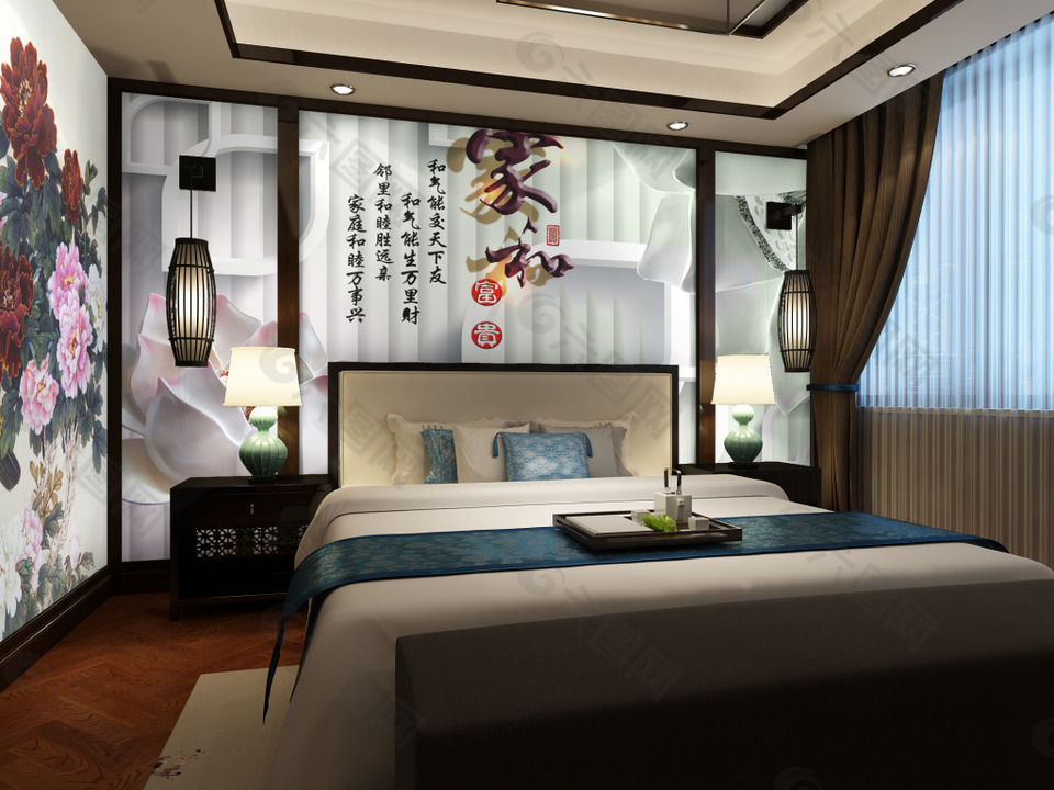 中国风卧室背景墙设计素材