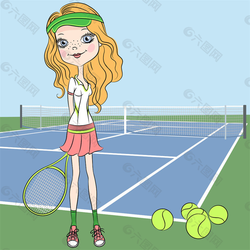 站在网球场的女孩图片