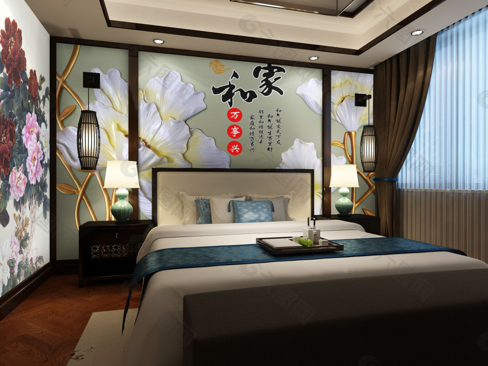 中国风卧室壁纸图案设计素材