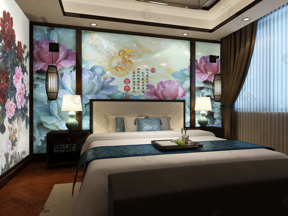 时尚中国风卧室壁纸图案设计素材