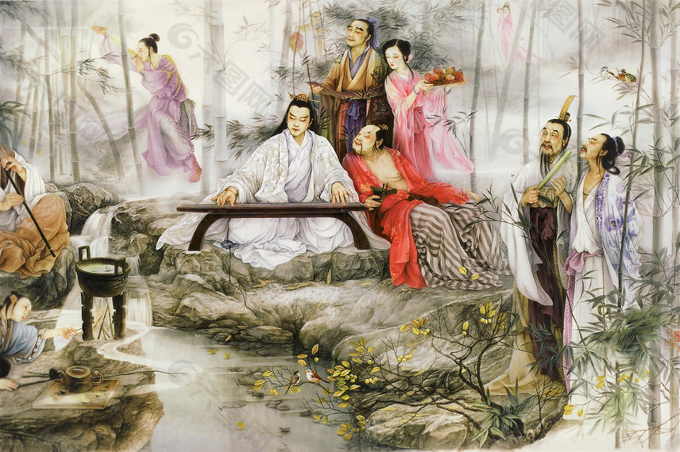 手绘中国古代人物背景墙装饰装修素材免费下载 图片编号 六图网