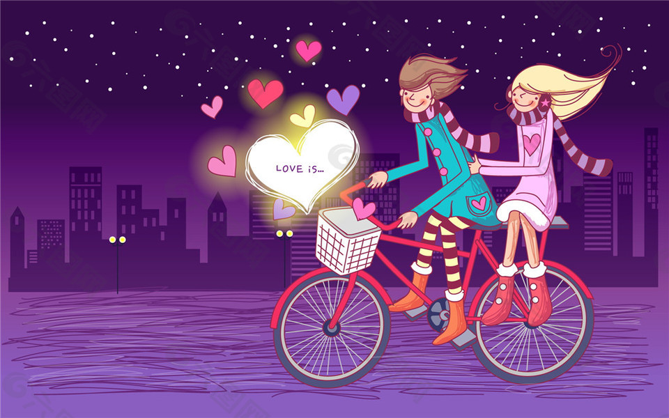 骑自行车的情侣装饰画