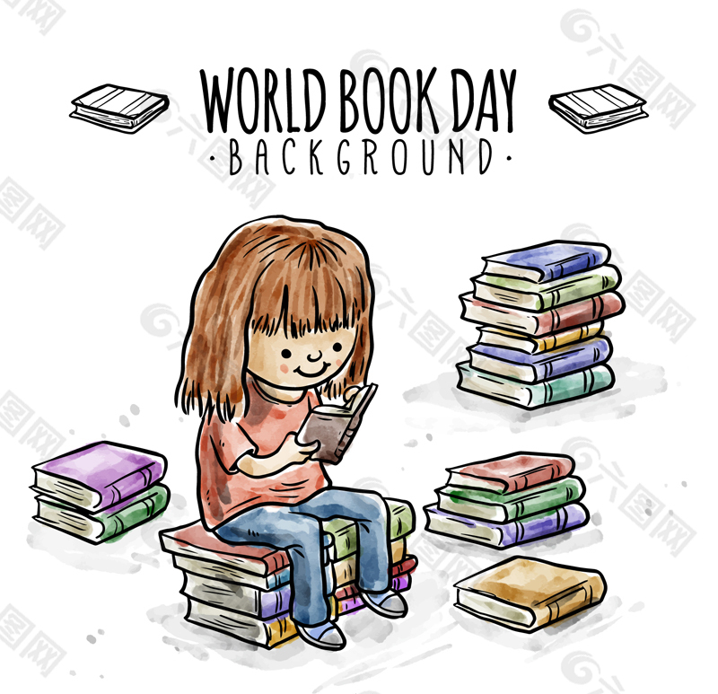 世界读书日读书的女孩矢量素材