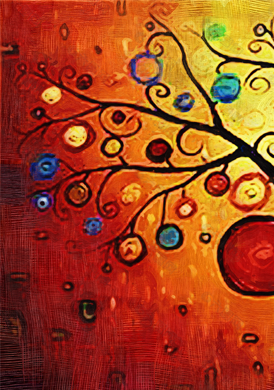 创意抽象彩色圈圈树花装饰画