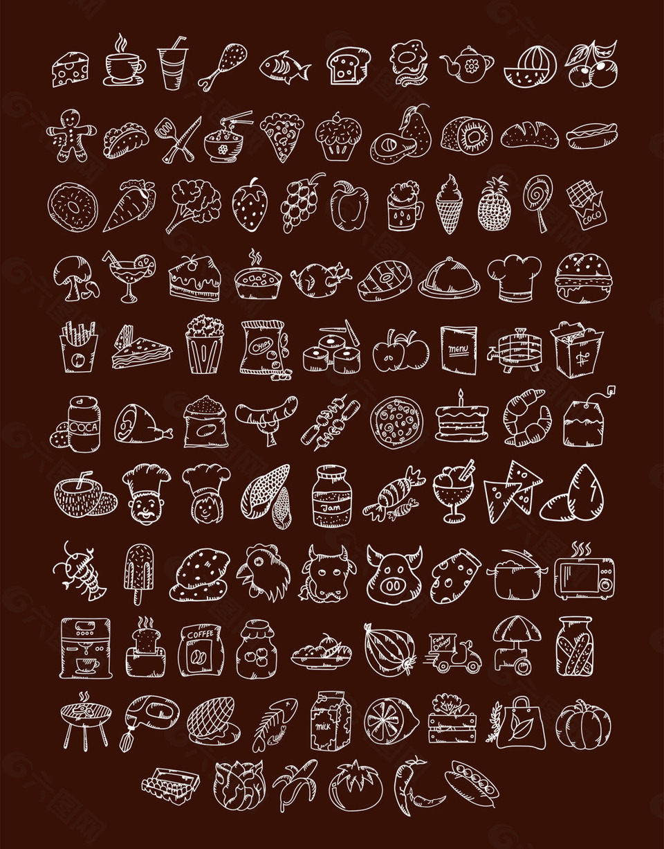 100 枚手绘食物图标