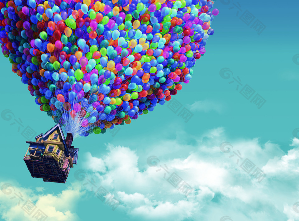 气球飞屋装饰背景