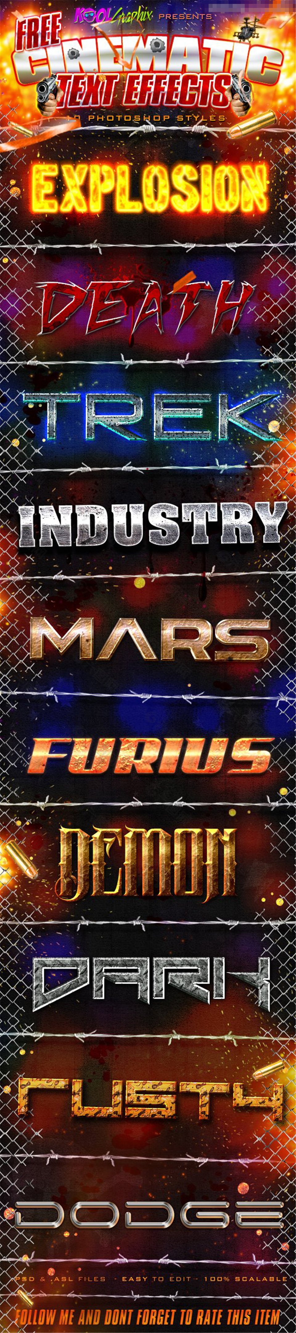 颓废金属质感和火焰燃烧字体样式