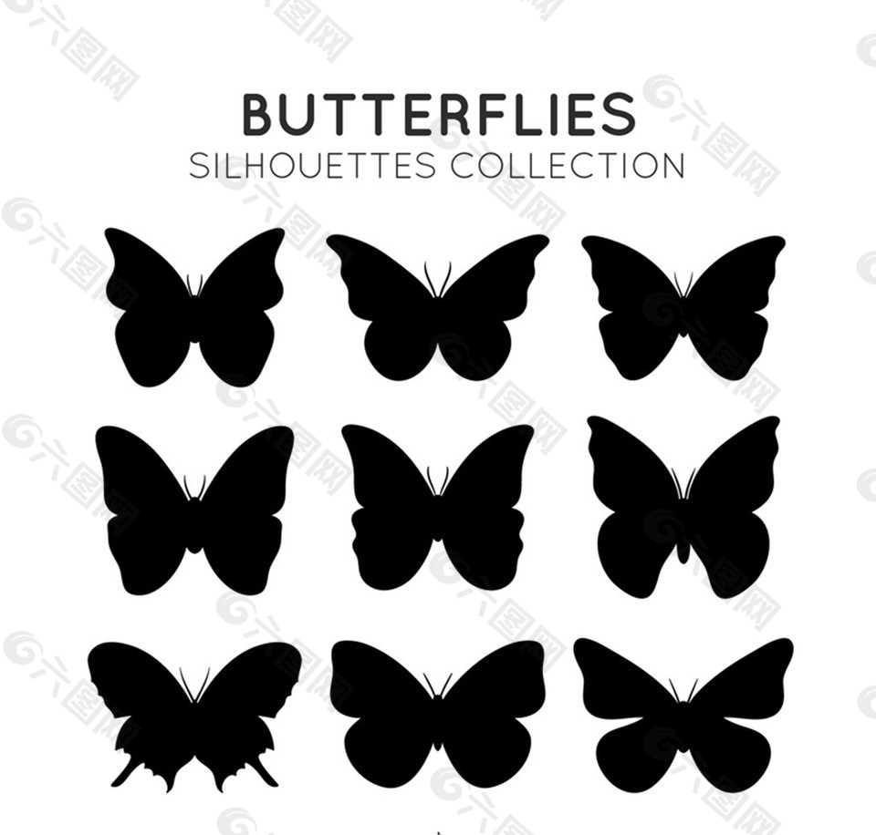 9款黑色蝴蝶剪影矢量素材