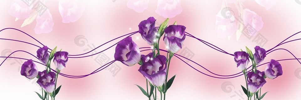粉色背景浪漫喇叭花装饰画