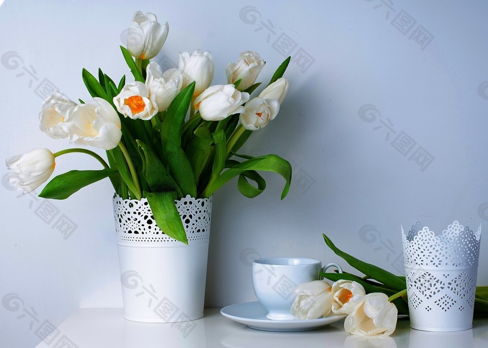 白色郁金香创意花瓶装饰画