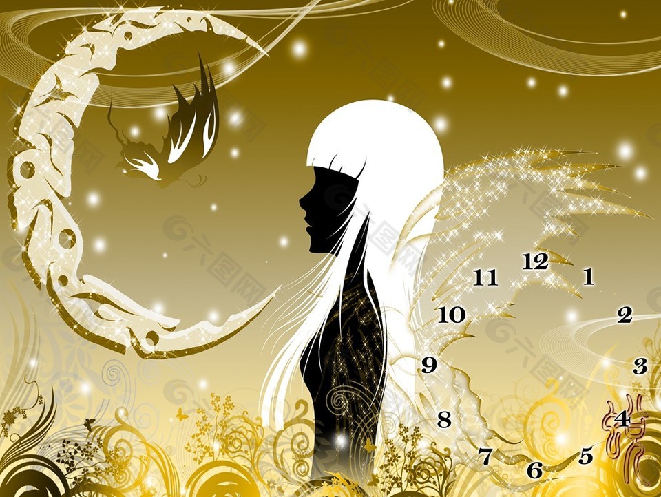 动漫皓月少女时钟装饰画