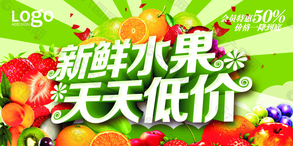绿色新鲜水果促销海报