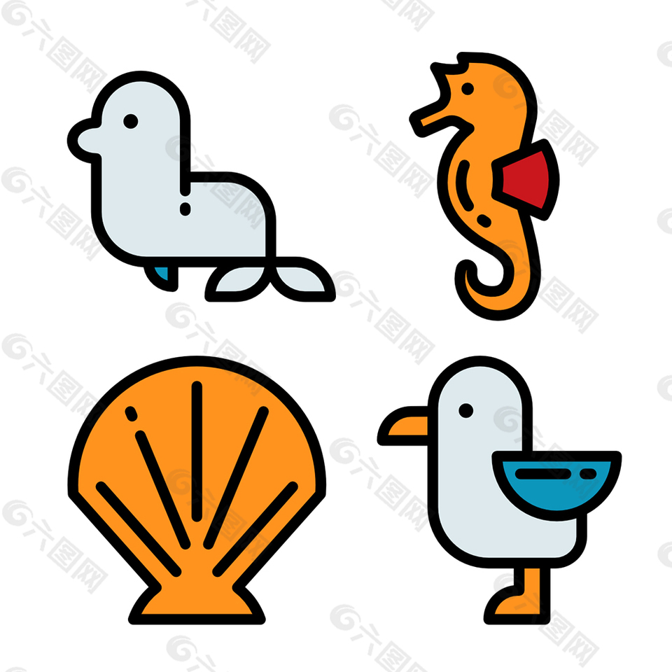 可爱扁平动物icon图标