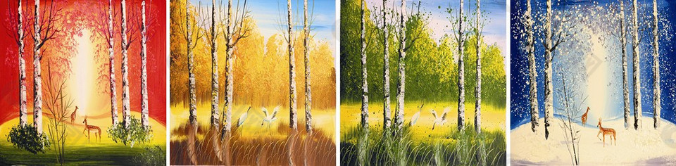 四种颜色树林装饰画
