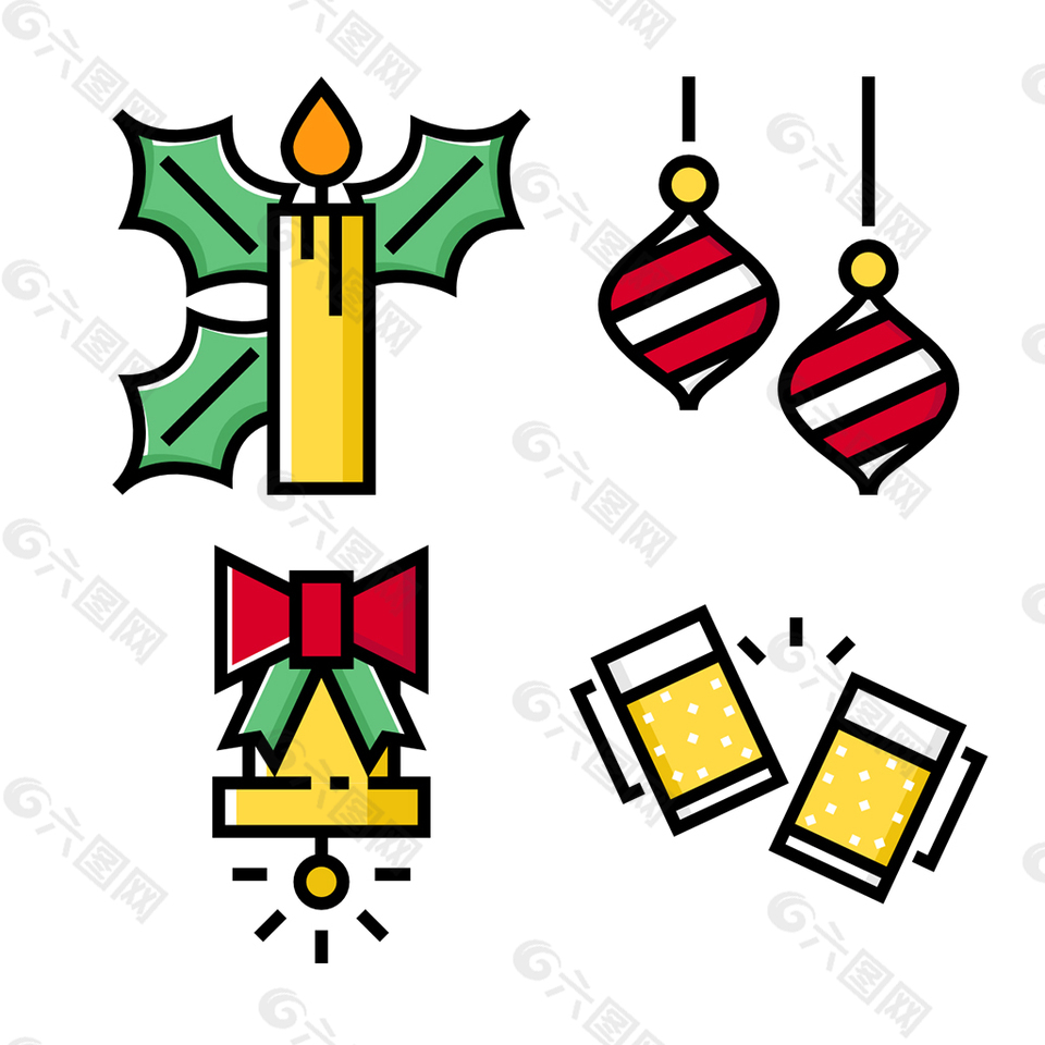 扁平手绘圣诞icon图标