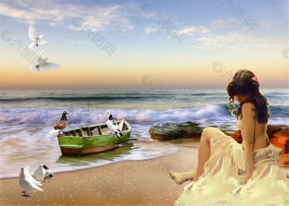 海边沙滩婚纱摄影装饰画