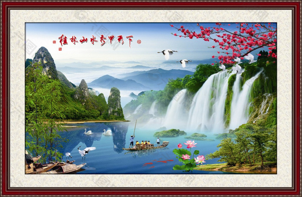 碧绿莲池泛舟装饰画