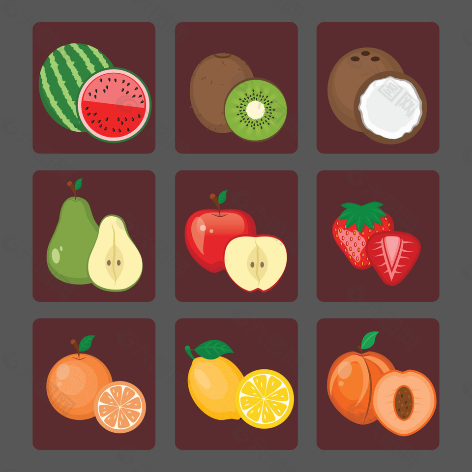 一组彩色水果图标元素