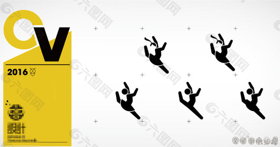 芭蕾舞跳跃扁平化剪影小人公共标识标志图标设计