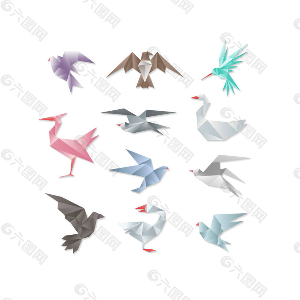 各种鸟类折纸形象