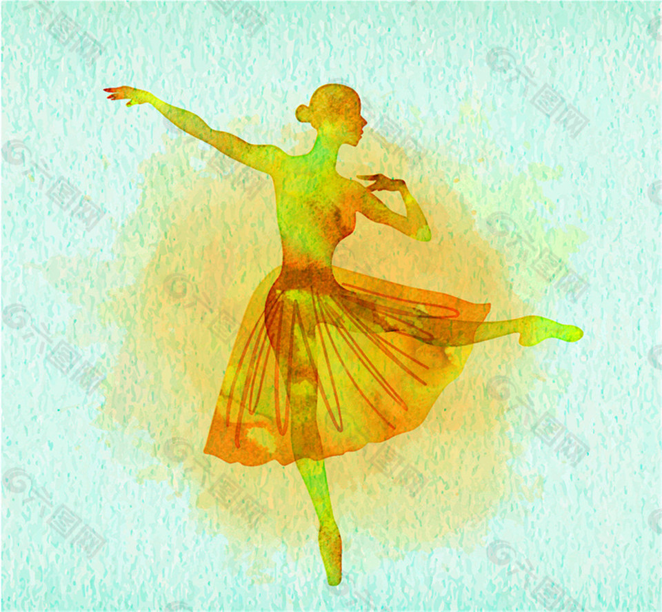 橙黄色水彩绘舞蹈女郎矢量素材