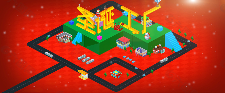 纪念碑谷设计圣诞快乐房屋汽车UI设计