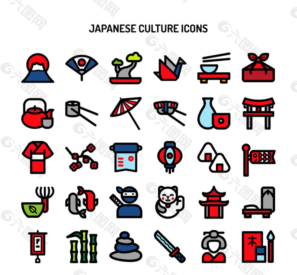 30款创意日本文化图标矢量素材