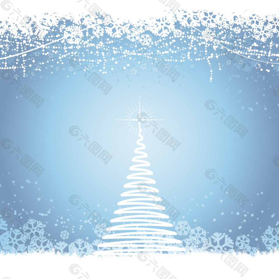 蓝色背景的螺旋圣诞树