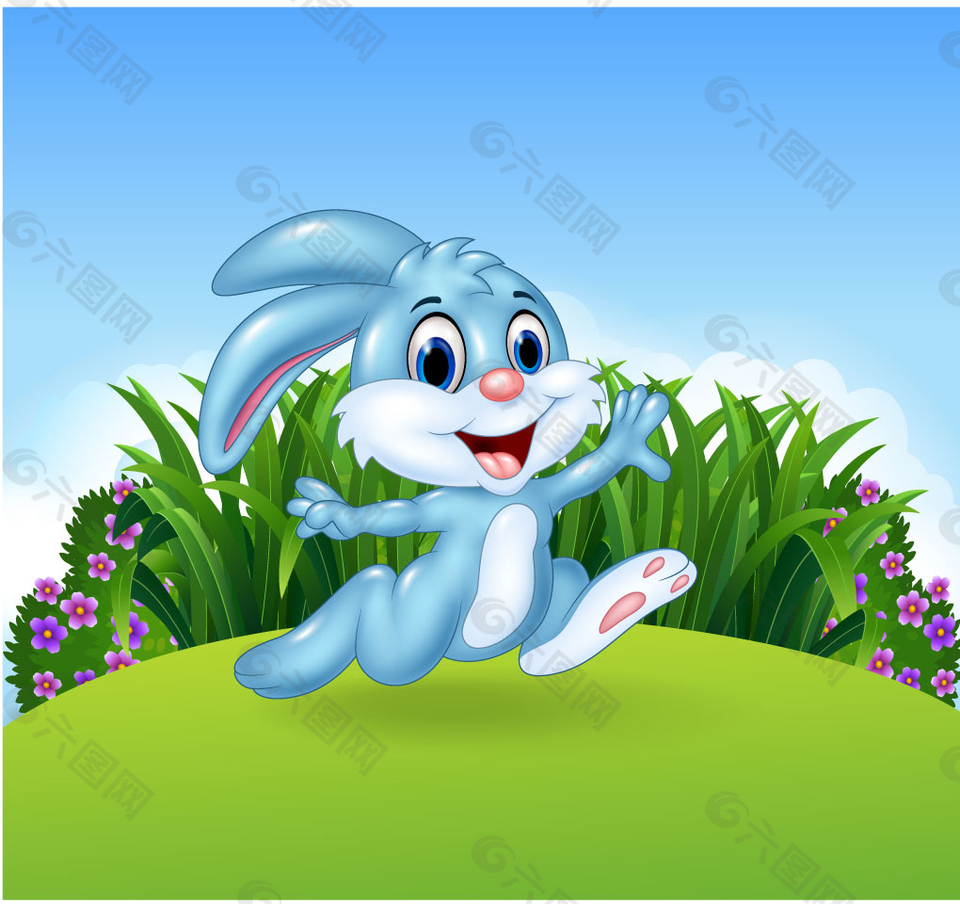 草丛边一只奔跑的兔子