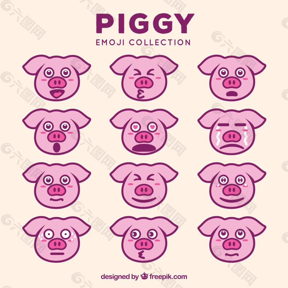 一组粉色猪猪表情包