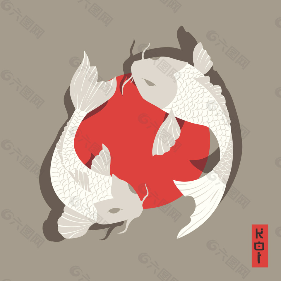 中国风卡通白色鲤鱼