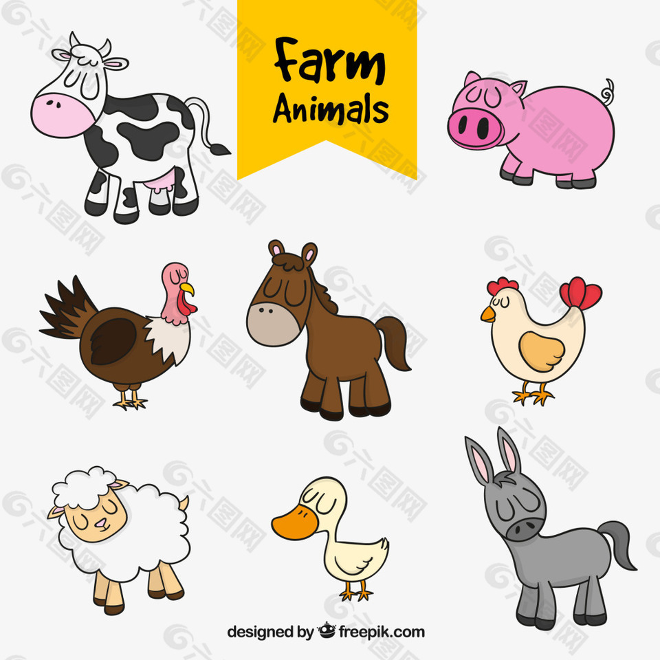一组家禽类卡通动物设计元素素材免费下载 图片编号 六图网