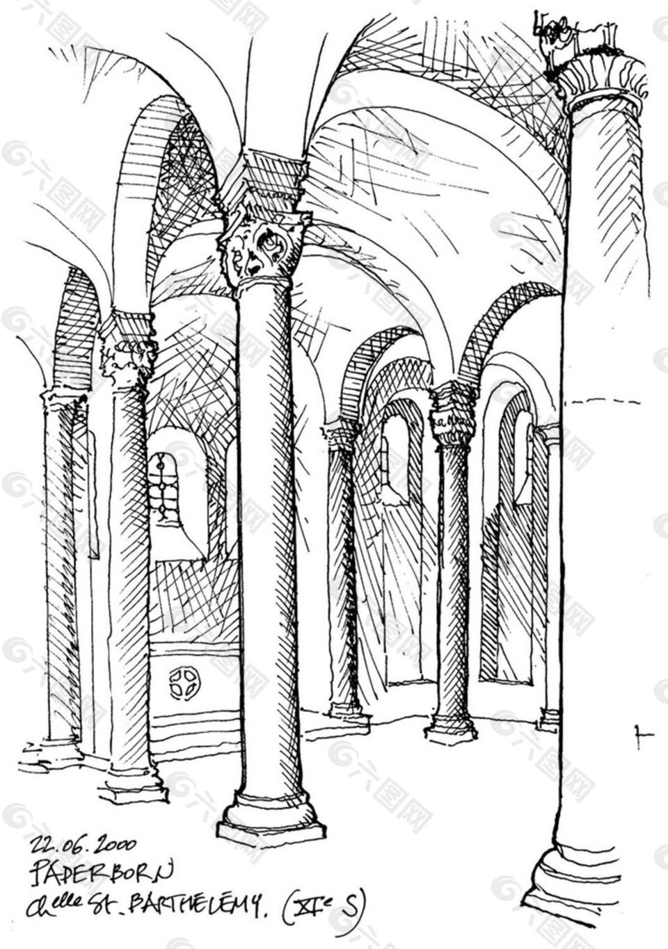 欧式建筑拱形柱效果图