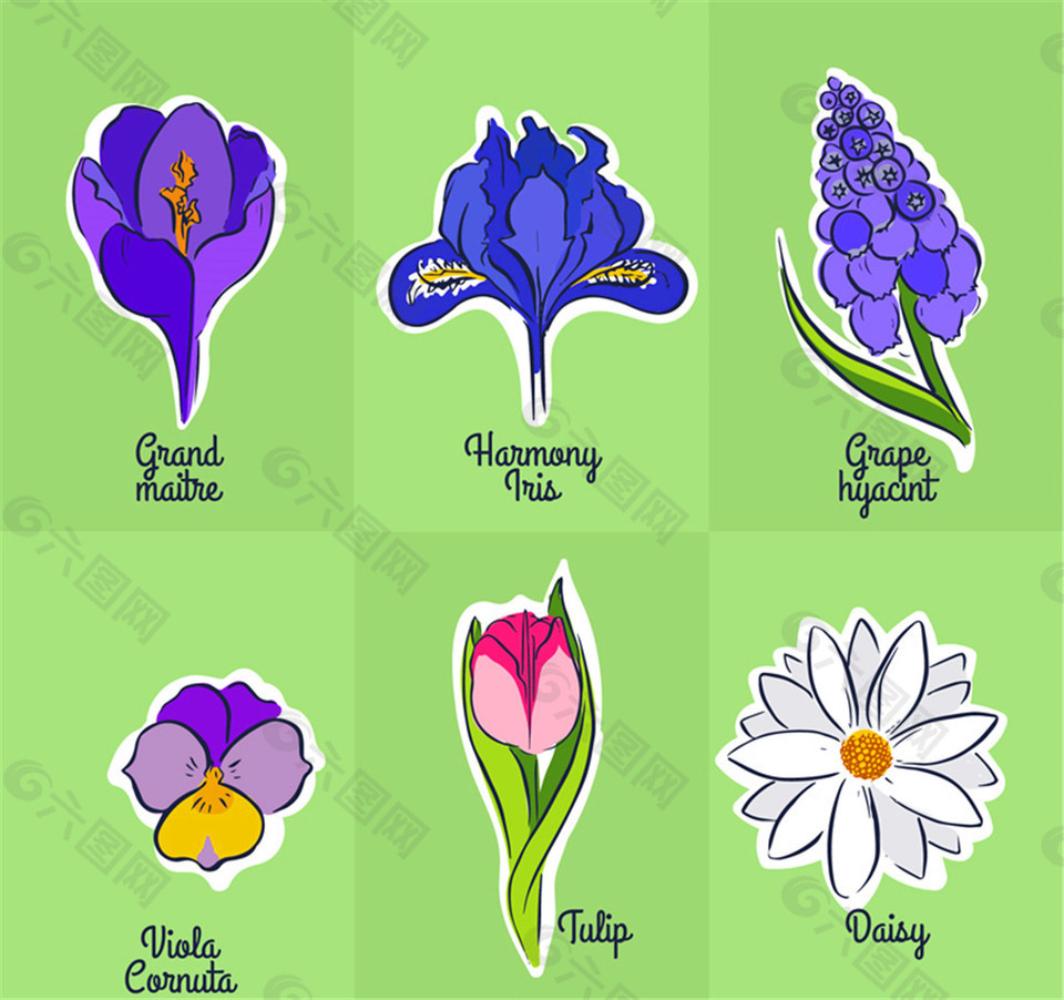6款彩色花卉设计矢量素材