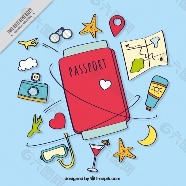 护照和旅行项目手绘背景