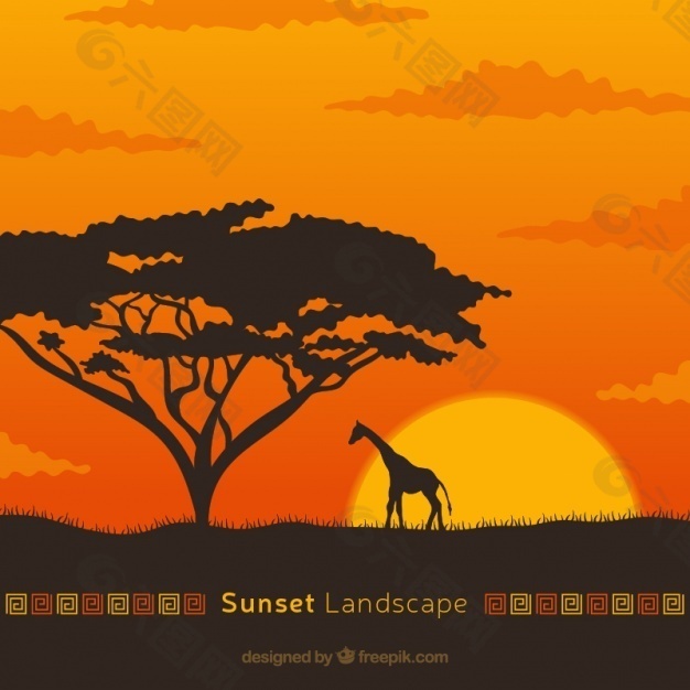 日落日落的非洲景观背景