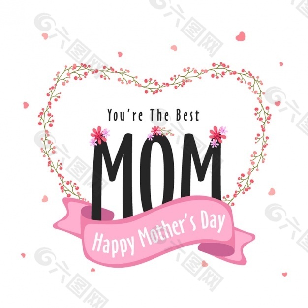 母亲节背景与粉红丝带和花花圈