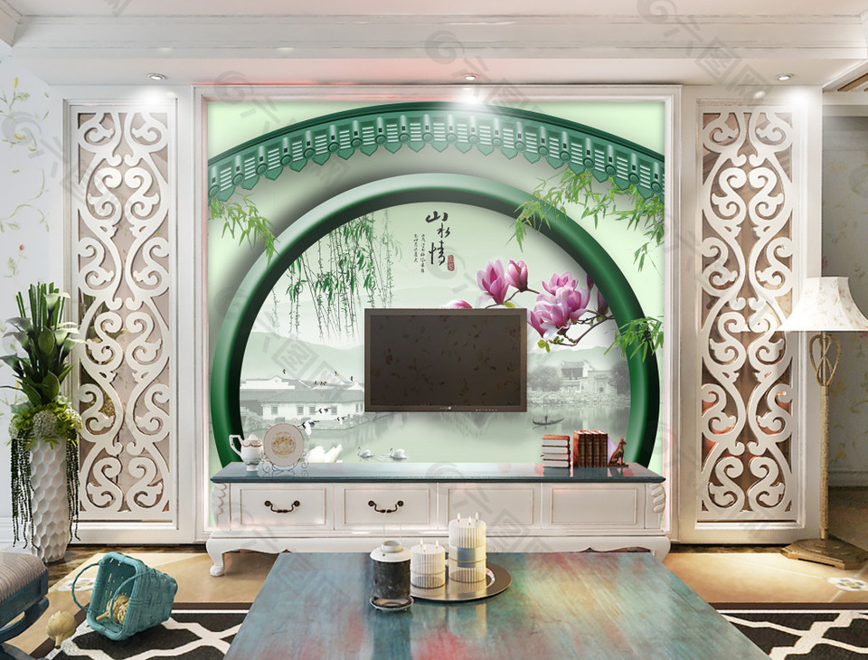 建筑庭院背景墙